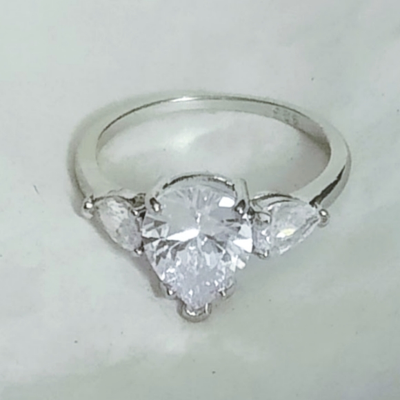Pear-shaped  White Sapphire Fashion Ring - Picture 1 of 13